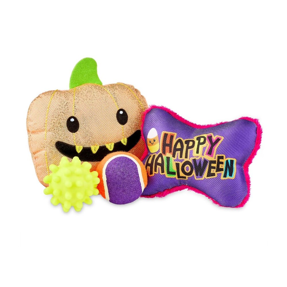 Vibrant Life Halloween 4-Piece Multipack of dog toys Ghost~Pumpkin~Frank